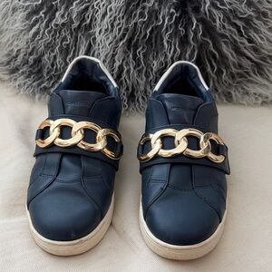 Michael Kors Navy Sneakers with Gold Chain Accent
